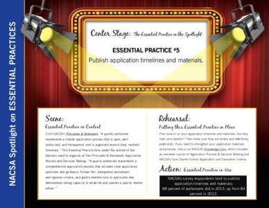NACSA Spotlight on Essential Practices  Center Stage: The Essential Practice in the Spotlight Essential Practice #5 Publish application timelines and materials.