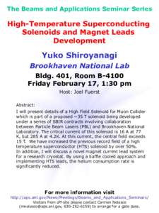 The Beams and Applications Seminar Series  High-Temperature Superconducting Solenoids and Magnet Leads Development