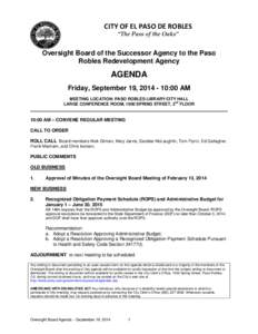 September 19, [removed]Successor Agenda to the Oversight Board of the RDA Agenda