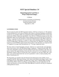 NIST Special Database 14 Mated Fingerprint Card Pairs 2 WSQ Compressed Images C.I.Watson  National Institute of Standards and Technology