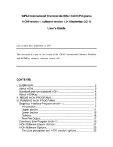 IUPAC International Chemical Identifier (InChI) Programs InChI version 1, software version[removed]September[removed]User’s Guide  Last revision date: September 12, 2011