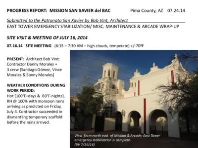 PROGRESS  REPORT:    MISSION  SAN  XAVIER  del  BAC            Pima  County,  AZ        [removed]    