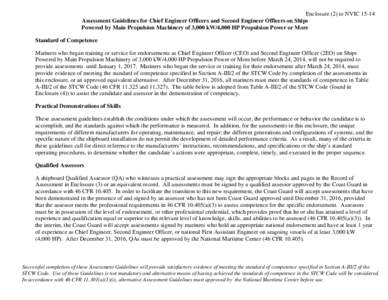 Enclosure (2) to NVIC[removed]Assessment Guidelines for Chief Engineer Officers and Second Engineer Officers on Ships Powered by Main Propulsion Machinery of 3,000 kW/4,000 HP Propulsion Power or More Standard of Competenc