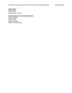 USAHA Sovereign, Commonwealth & Territorial Animal Health Agencies Navajo Nation Davis, Glenda PO Box 1450 Window Rock, AZ[removed]Commonwealth of Northern Mariana Islands