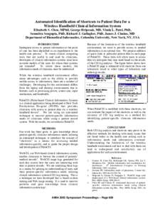 Automated Identification of Shortcuts to Patient Data for a Wireless Handheld Clinical Information System