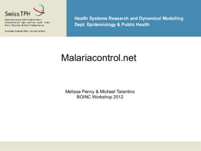 Health Systems Research and Dynamical Modelling Dept. Epidemiology & Public Health Malariacontrol.net  Melissa Penny & Michael Tarantino