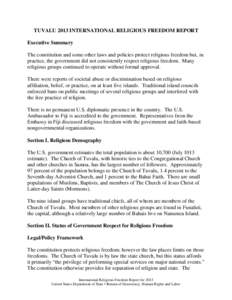 TUVALU 2013 INTERNATIONAL RELIGIOUS FREEDOM REPORT
