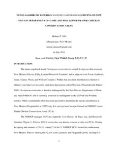DUNES SAGEBRUSH LIZARD (SCELOPORUS ARENICOLUS) SURVEYS ON NEW MEXICO DEPARTMENT OF GAME AND FISH LESSER PRAIRIE CHICKEN CONSERVATION AREAS Michael T. Hill Albuquerque, New Mexico