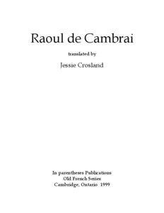 Raoul / Cambrai / Squire / Roud Folk Song Index / Literature / Politics of France / Middle Ages / Chansons de geste / Medieval literature / Raoul de Cambrai