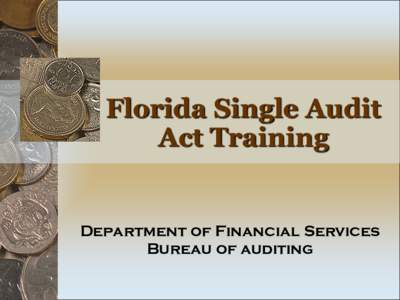 Florida Single Audit Act Training Department of Financial Services Bureau of auditing