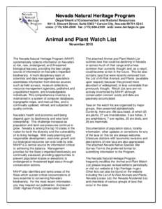 Nevada Natural Heritage Program  Department of Conservation and Natural Resources 901 S. Stewart Street, Suite 5002 * Carson City, Nevada[removed]voice: ([removed]fax: ([removed]web: www.heritage.nv.gov