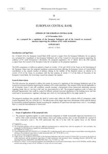 Opinion of the European Central Bank of 19 November 2014 on a proposal for a regulation of the European Parliament and of the Council on structural measures improving the resilience of EU credit institutions (CON