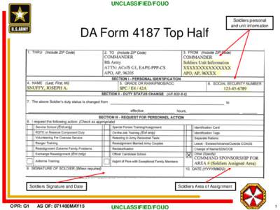 UNCLASSIFIED/FOUO  DA Form 4187 Top Half Soldiers Signature and Date