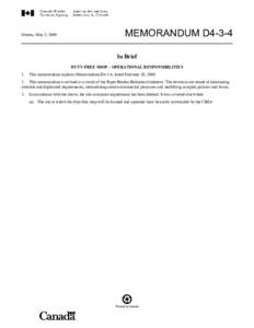 Ottawa, May 5, 2009  MEMORANDUM D4-3-4 In Brief DUTY-FREE SHOP – OPERATIONAL RESPONSIBILITIES