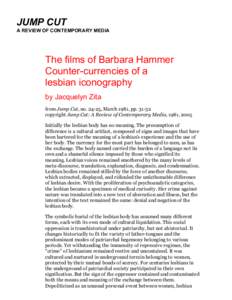 JUMP CUT A REVIEW OF CONTEMPORARY MEDIA The films of Barbara Hammer Counter­currencies of a lesbian iconography