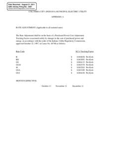 Date Received: August 31, 2011 IURC 30-Day Filing No: 2897 Indiana Utilit y Re gulator y Co mmi ssion COLUMBIA CITY (INDIANA) MUNICIPAL ELECTRIC UTILITY APPENDIX A