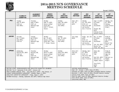 [removed]NCS GOVERNANCE MEETING SCHEDULE Revised: [removed]ELIGIBILITY COMMITTEE