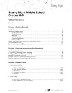 Starry Night Middle School Grades 6-8 Table of Contents Forward  Section 1: Getting Started