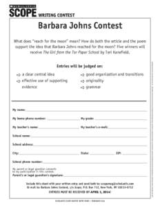 WRITING CONTEST  Barbara Johns Contest Entries will be judged on: