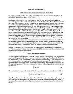 KIN[removed]Biomechanics LAB: Center of Mass (Center of Gravity) of the Human Body Reading Assignment: Bishop, R.D. & Hay, J.G[removed]Basketball: the mechanics of hanging in the