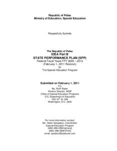 Republic of Palau Ministry of Education, Special Education Respectfully Submits  The Republic of Palau