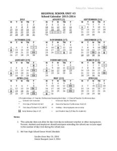 Policy ICA - School Calendar  REGIONAL SCHOOL UNIT #3 School CalendarJULY M