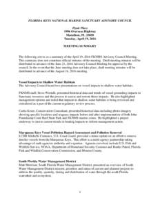 FLORIDA KEYS NATIONAL MARINE SANCTUARY ADVISORY COUNCIL