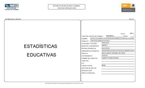 ESTADÍSTICA DE BACHILLERATO GENERAL INICIO DE CURSOS[removed]