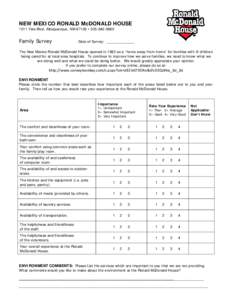 RONALD MCDONALD HOUSE FAMILY SURVEY