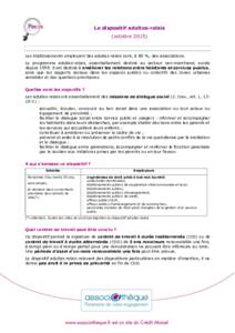 Le dispositif adultes-relais (octobreLes établissements employant des adultes-relais sont, à 80 %, des associations. Le programme adultes-relais, essentiellement destiné au secteur non-marchand, existe depuis 1