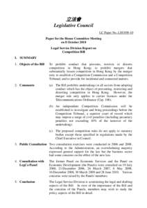 立法會 Legislative Council LC Paper No. LS93[removed]Paper for the House Committee Meeting on 8 October 2010 Legal Service Division Report on