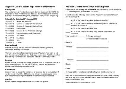 Poynton callers workshop further information and booking form