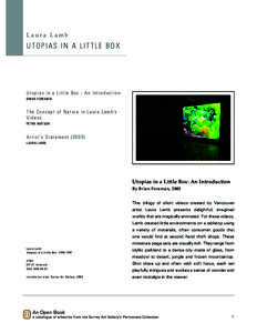 Laura Lamb  UTOPIAS IN A LITTLE BOX Utopias in a Little Box - An Introduction BRIAN FOREMAN