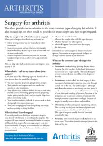 ARTHRITIS  INFORMATION SHEET ARTHRITIS