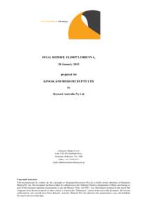 FINAL REPORT, EL29857 LIMBUNYA, 20 January 2015 prepared for KINGSLAND RESOURCES PTY LTD by Reynard Australia Pty Ltd