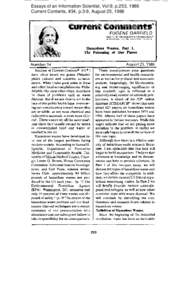 Essays of an Information Scientist, Vol:9, p.253, 1986 Current Contents, #34, p.3-9, August 25, 1986 EUGENE GARFIELD INSTITUTE FOR SCIENTIFIC