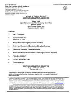 Board of Chiropractic Examiners - Notice of Public Meeting