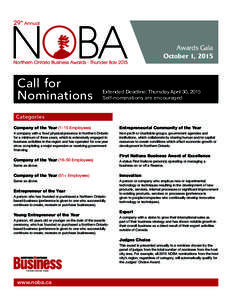 Awards Gala October 1, 2015 Call for Nominations