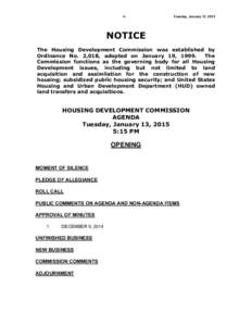 -1-  Tuesday, January 13, 2015 NOTICE The Housing Development Commission was established by
