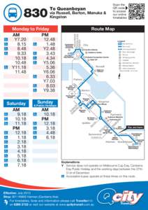 To Queanbeyan  via Russell, Barton, Manuka & Kingston  Marcus Clarke St