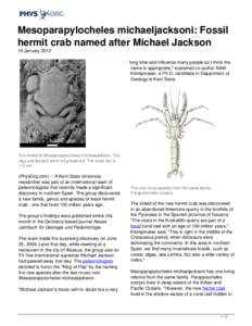 Mesoparapylocheles michaeljacksoni: Fossil hermit crab named after Michael Jackson
