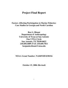 Project Final Report  Factors Affecting Participation in Marine Fisheries: Case Studies in Georgia and North Carolina  Ben G. Blount