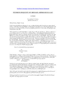 Southern Campaign American Revolution Pension Statements  PENSION REQUEST OF MICHAEL KIRKHAM S31187[removed]Transcribed by F. S. Kirkham [removed]