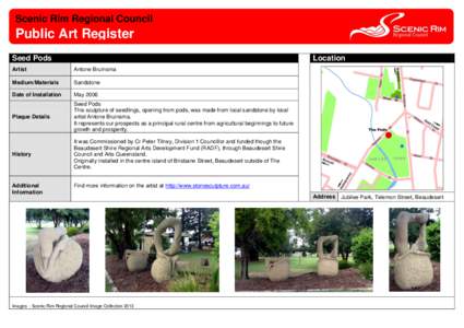 Scenic Rim Regional Council  Public Art Register Seed Pods  Location
