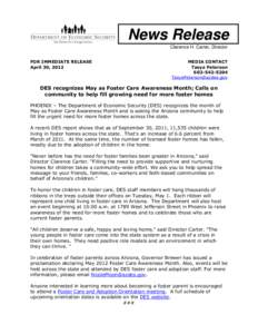 News Release Clarence H. Carter, Director FOR IMMEDIATE RELEASE April 30, 2012  MEDIA CONTACT