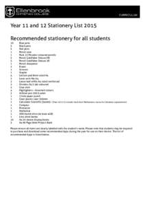 2015 Stationery list Year 11 _12