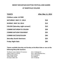 SMOKY MOUNTAIN SCOTTISH FESTIVAL AND GAMES AT MARYVILLE COLLEGE TICKETS  After May 11, 2014