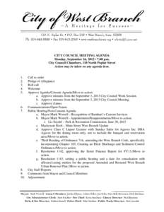 CITY COUNCIL MEETING AGENDA Monday, September 16, 2013 • 7:00 p.m. City Council Chambers, 110 North Poplar Street Action may be taken on any agenda item.  1.