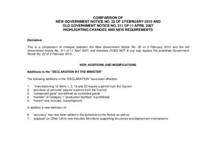 Comparison Document for new Missile Notice No[removed]March 2010