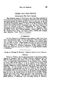 NOTES AND DOCUMENTS The following names of Oklahomans who have been awarded the Navy Cross for extraordinary heroism in connection with the military operations against the enemy in World War 11 were sent in for the War R